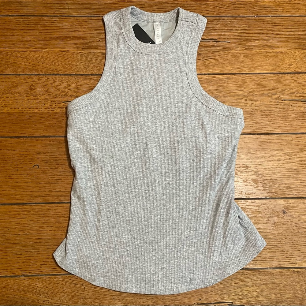 Fabletics Light Gray Ribbed High-Neck Tank.